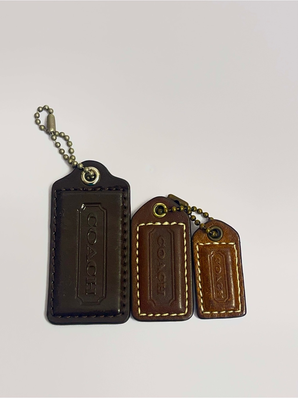 Coach Leather Key & Card Holder Tag Trio in Brown Tones